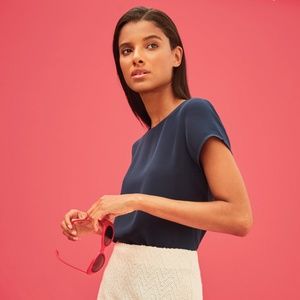 Cuyana Navy Silk Tee